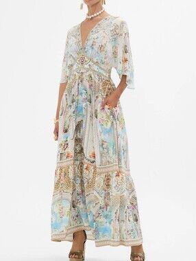 Camilla waisted dress with hem ruffle In We Always Have Alexandria